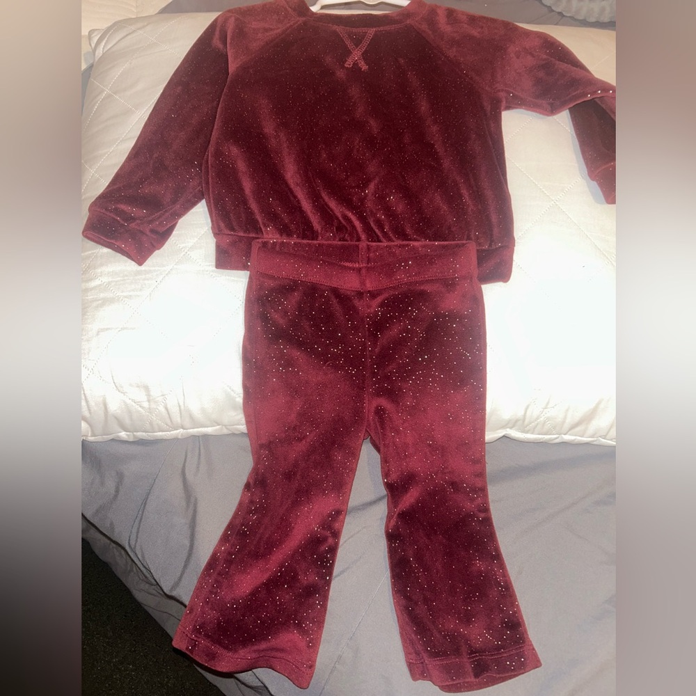 Cat & Jack Wine Red Sparkle Velvet Two-Piece Set